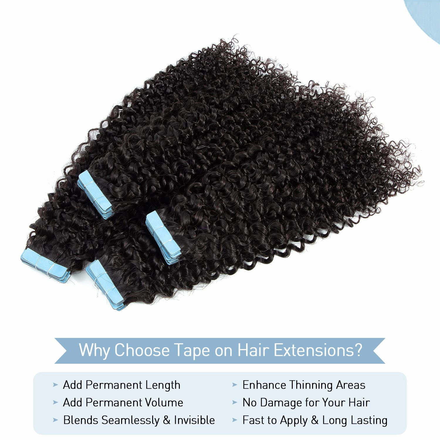 Urbeauty Tape in Hair Extensions Human Hair Black Women 40 Pcs Seamless Kinky Curly Tape on Hair Extensions with Invisible Tape Attached Semi Permanent Tape on Natural Hair