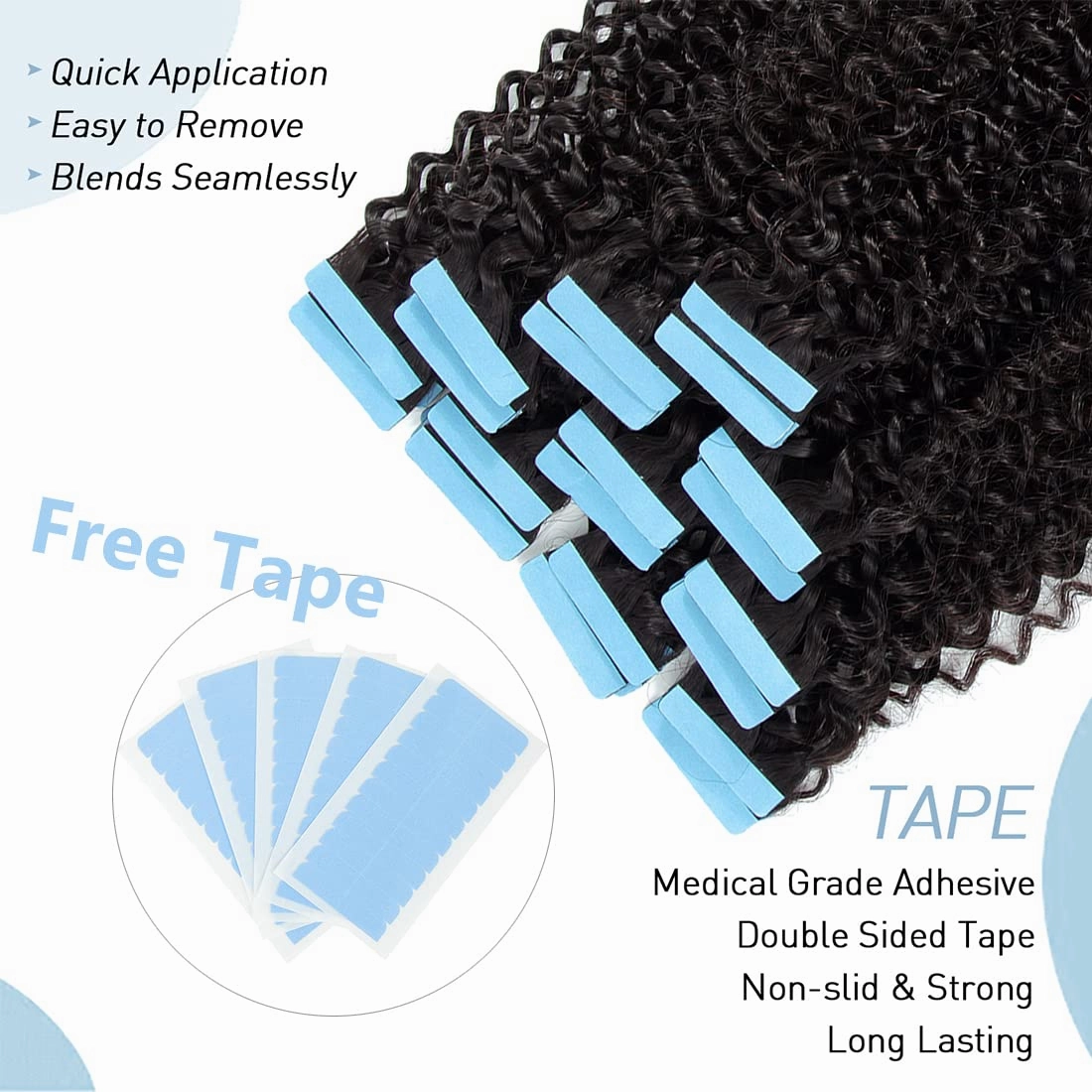 Urbeauty Tape in Hair Extensions Human Hair Black Women 40 Pcs Seamless Kinky Curly Tape on Hair Extensions with Invisible Tape Attached Semi Permanent Tape on Natural Hair