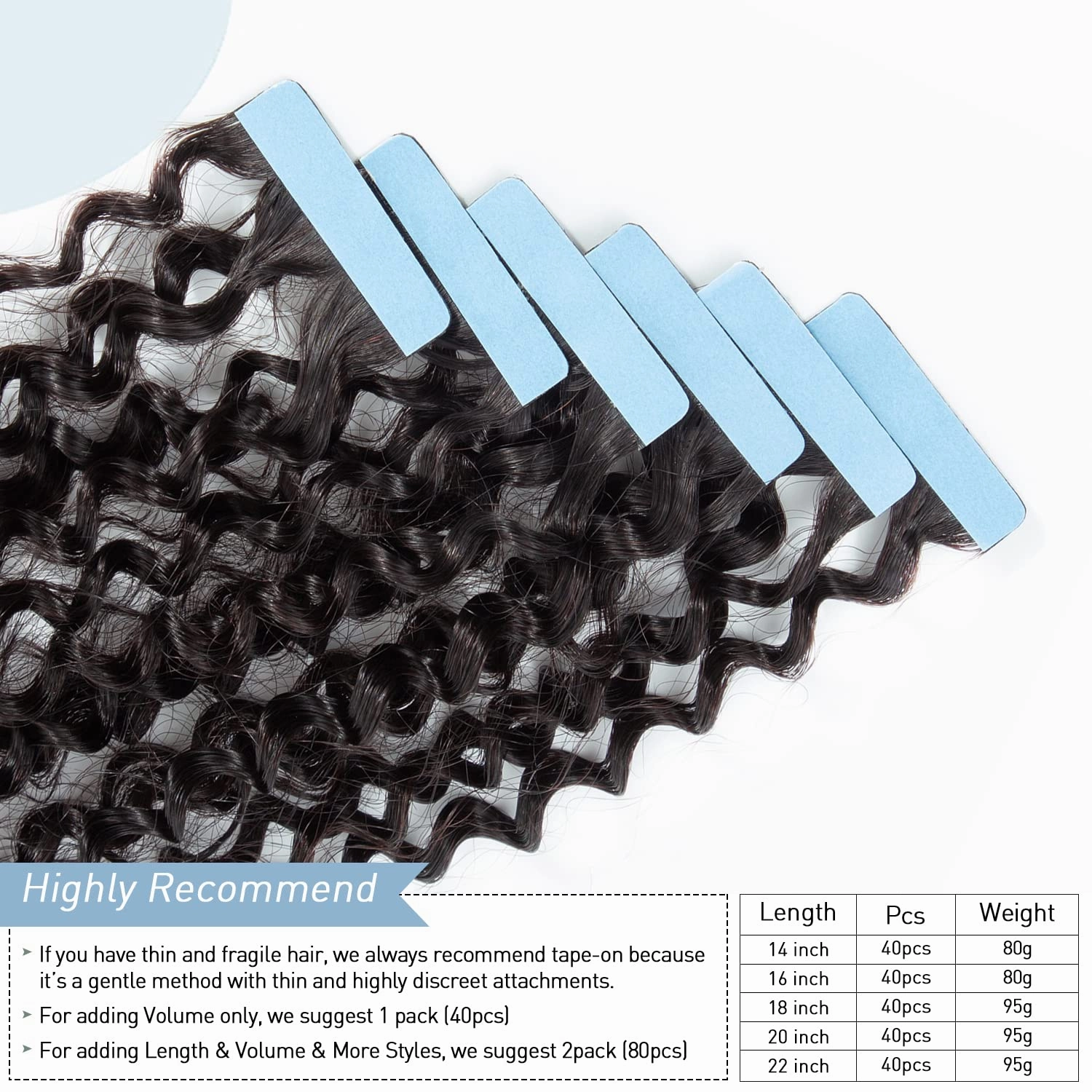 Urbeauty Tape in Hair Extensions Human Hair Black Women 40 Pcs Seamless Kinky Curly Tape on Hair Extensions with Invisible Tape Attached Semi Permanent Tape on Natural Hair