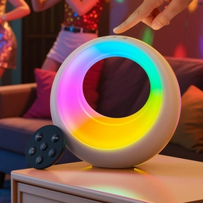 USB Rechargeable Bedside Table Lamp, Dimmable LED Atmosphere Night Light with 7 Colors, 9 RGB Colorful Modes, Remote Control, Ambient Mood Lamp for Bedroom, Living Room, Camping