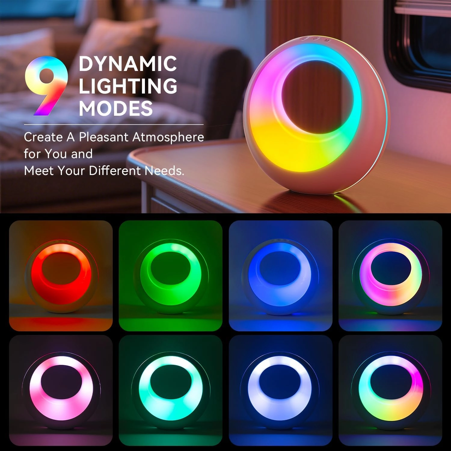 USB Rechargeable Bedside Table Lamp, Dimmable LED Atmosphere Night Light with 7 Colors, 9 RGB Colorful Modes, Remote Control, Ambient Mood Lamp for Bedroom, Living Room, Camping