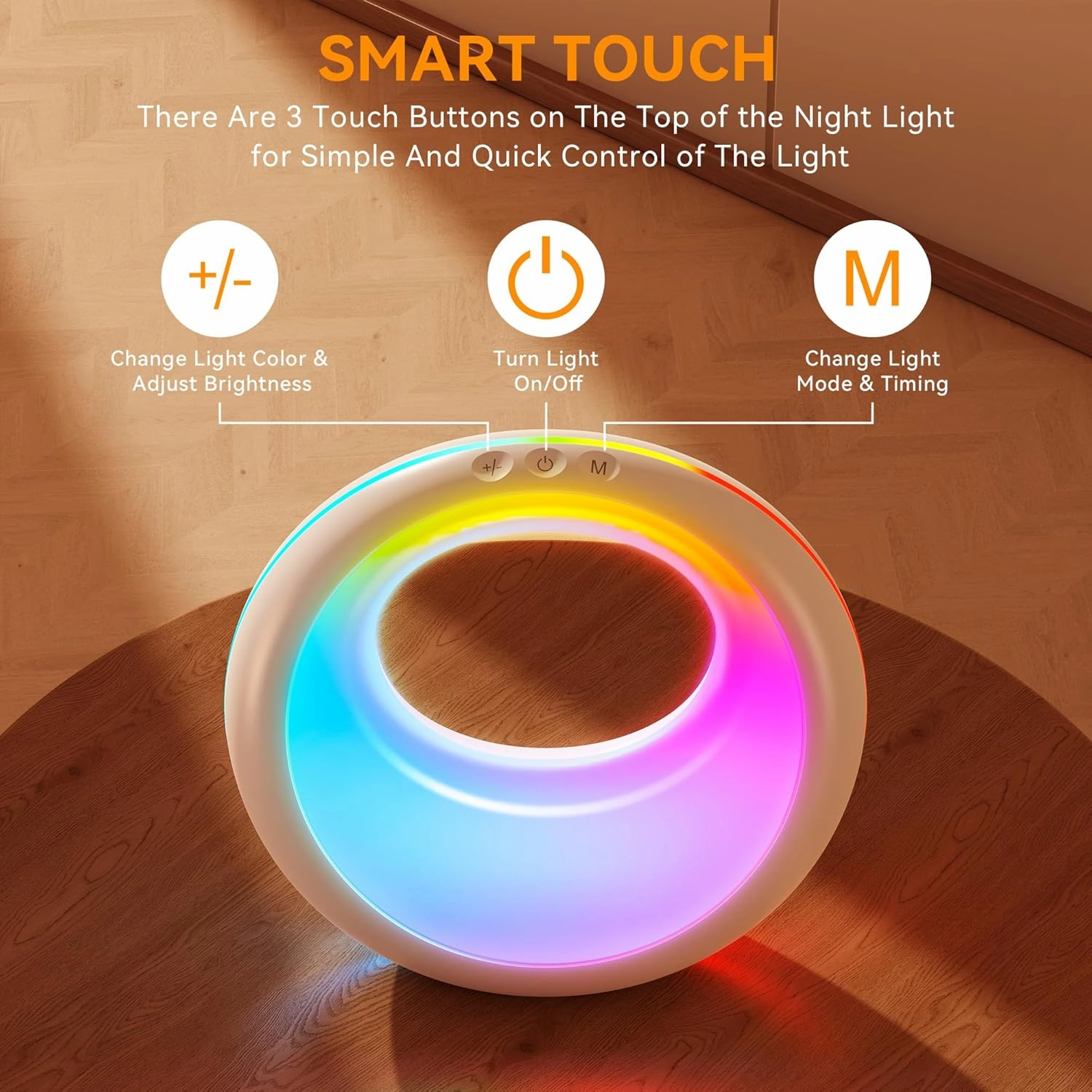 USB Rechargeable Bedside Table Lamp, Dimmable LED Atmosphere Night Light with 7 Colors, 9 RGB Colorful Modes, Remote Control, Ambient Mood Lamp for Bedroom, Living Room, Camping