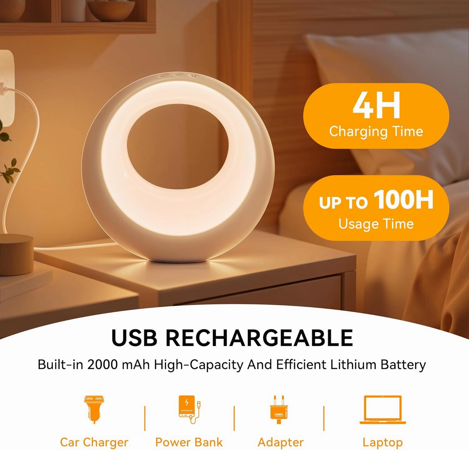 USB Rechargeable Bedside Table Lamp, Dimmable LED Atmosphere Night Light with 7 Colors, 9 RGB Colorful Modes, Remote Control, Ambient Mood Lamp for Bedroom, Living Room, Camping