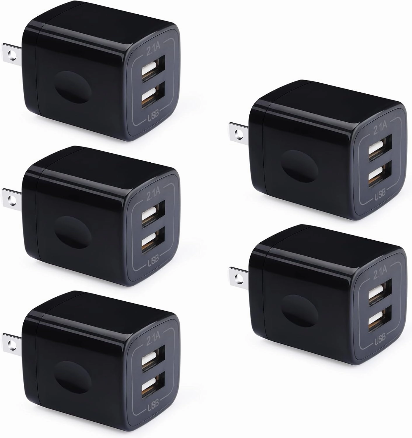 USB Wall Plug,GiGreen 2.1A Dual Port USB Power Block Quick Charger Plug Cubes 5 Pack Compatible iPhone 16/15 Pro Max/14/13/12/11/SE/8/X,Samsung Galaxy S24Ultra S23 A15 5G A54 A14 A55 A13 A23 S21 S9 S8