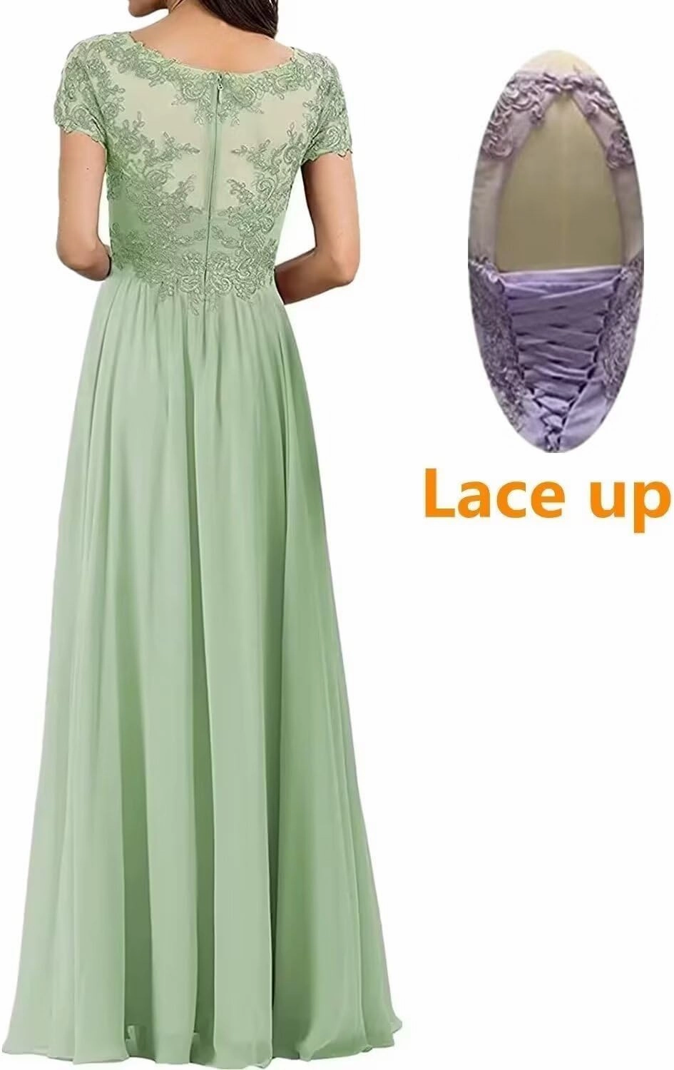 V Neck Mother of The Bride Dresses for Wedding Lace Appliques Prom Dress Women's Cap Sleeves Formal Evening Party Dress