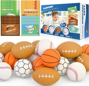 Valentines Day Cards Gift for Kids with Mini Bouncy Balls for Classroom,Valentines Day Gifts Classroom Exchange, Football, Soccer, Baseball, and Basketball for Valentines Party Favors, Prizes