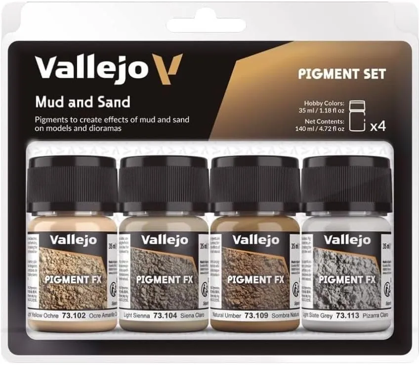 Vallejo - Pigment FX Mud & Sand Effect | Wide Range of Effects Caused by the Climate and Geographic Conditions | Contains 4 Bottles x 35 ml (1.18 fl.oz.)