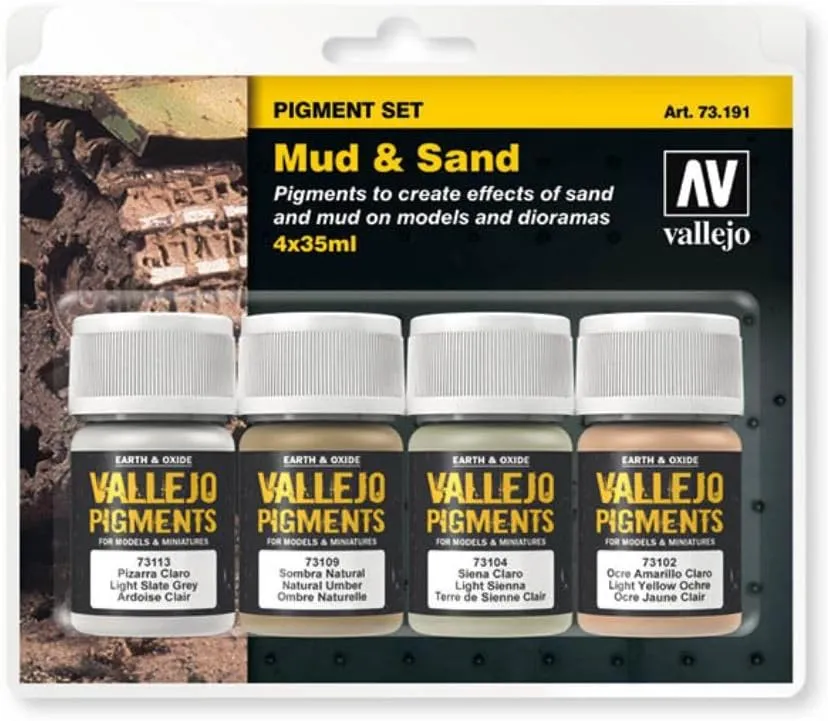 Vallejo - Pigment FX Mud & Sand Effect | Wide Range of Effects Caused by the Climate and Geographic Conditions | Contains 4 Bottles x 35 ml (1.18 fl.oz.)