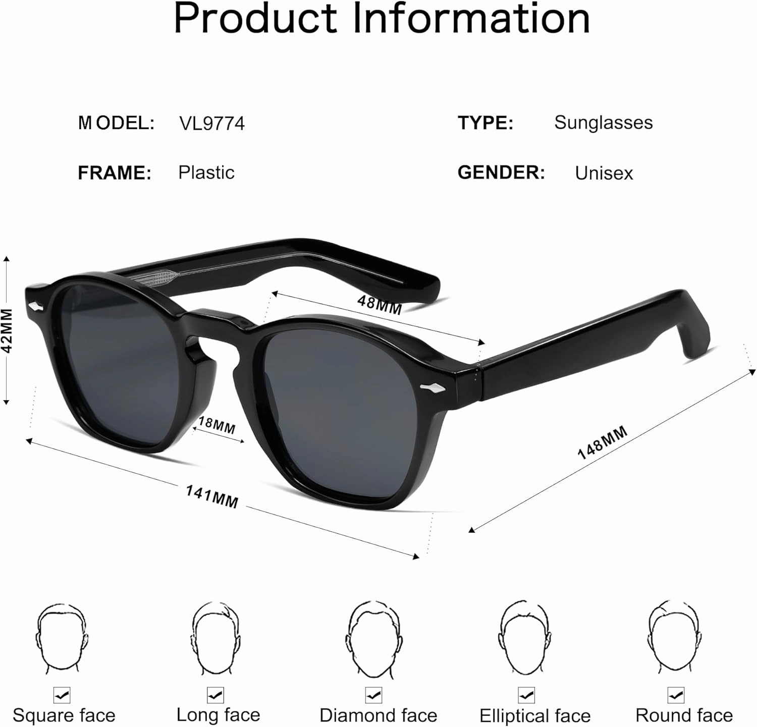 VANLINKER Retro Small Square Sunglasses for Men Women Thin Cube Shades Vintage Slim Frames Intellectual Style VL9774