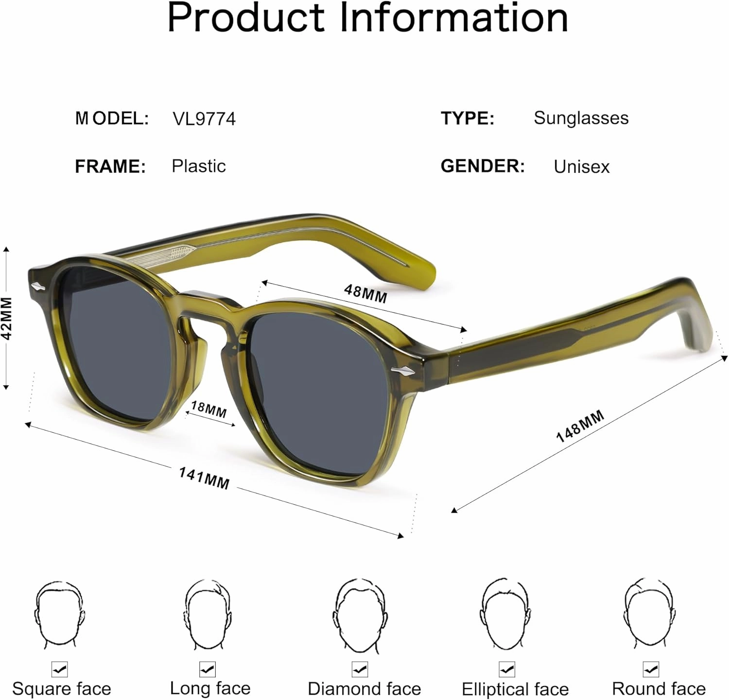 VANLINKER Retro Small Square Sunglasses for Men Women Thin Cube Shades Vintage Slim Frames Intellectual Style VL9774