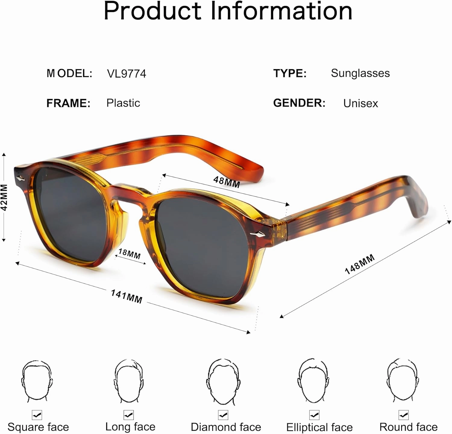 VANLINKER Retro Small Square Sunglasses for Men Women Thin Cube Shades Vintage Slim Frames Intellectual Style VL9774