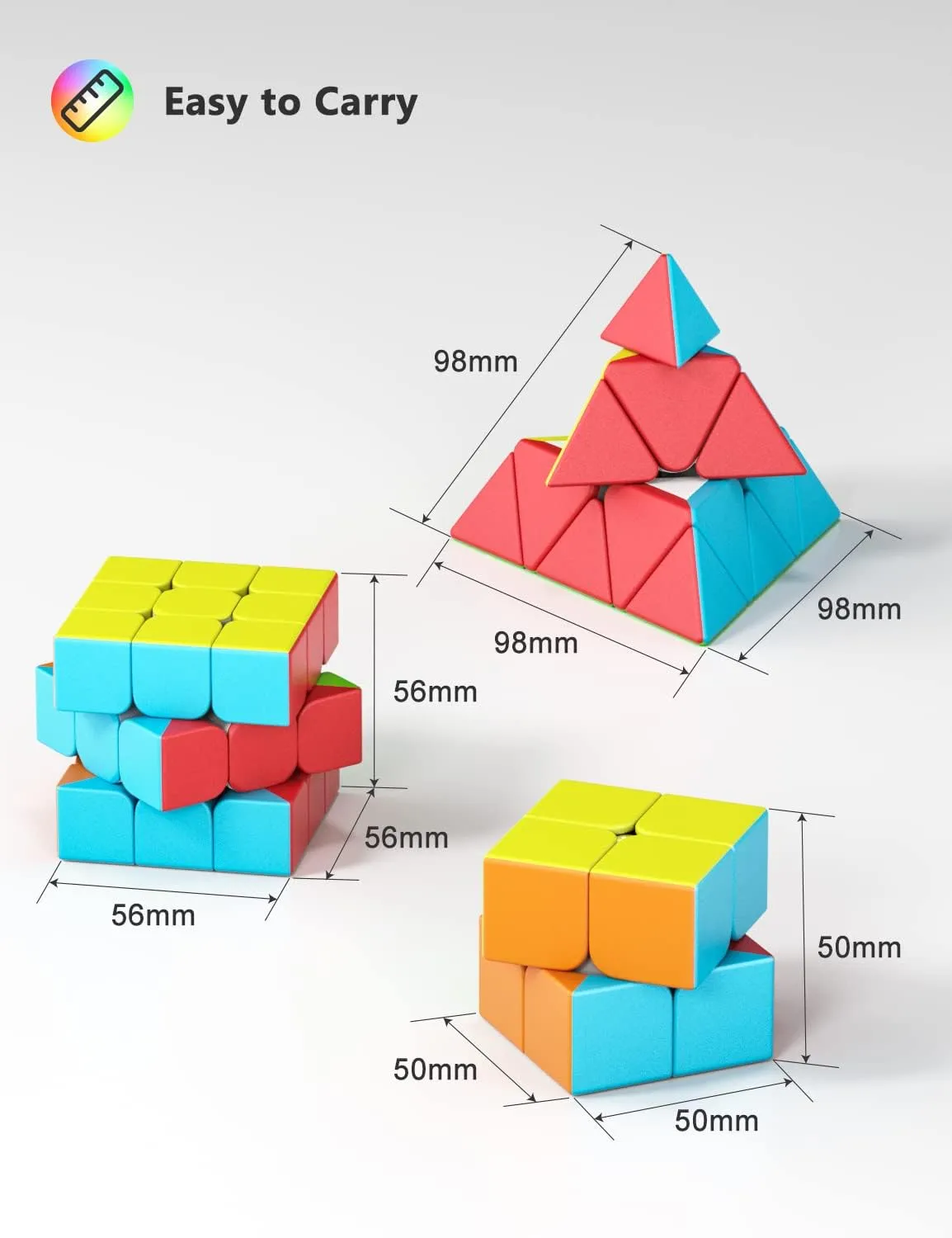 Vdealen Speed Cube Set, 2x2x2 3x3x3 Pyramid Magic Cube Set, Puzzle Cube Toys Birthday Party Christmas Stocking Stuffers Gift for Kids Teens Adults(Stickerless)