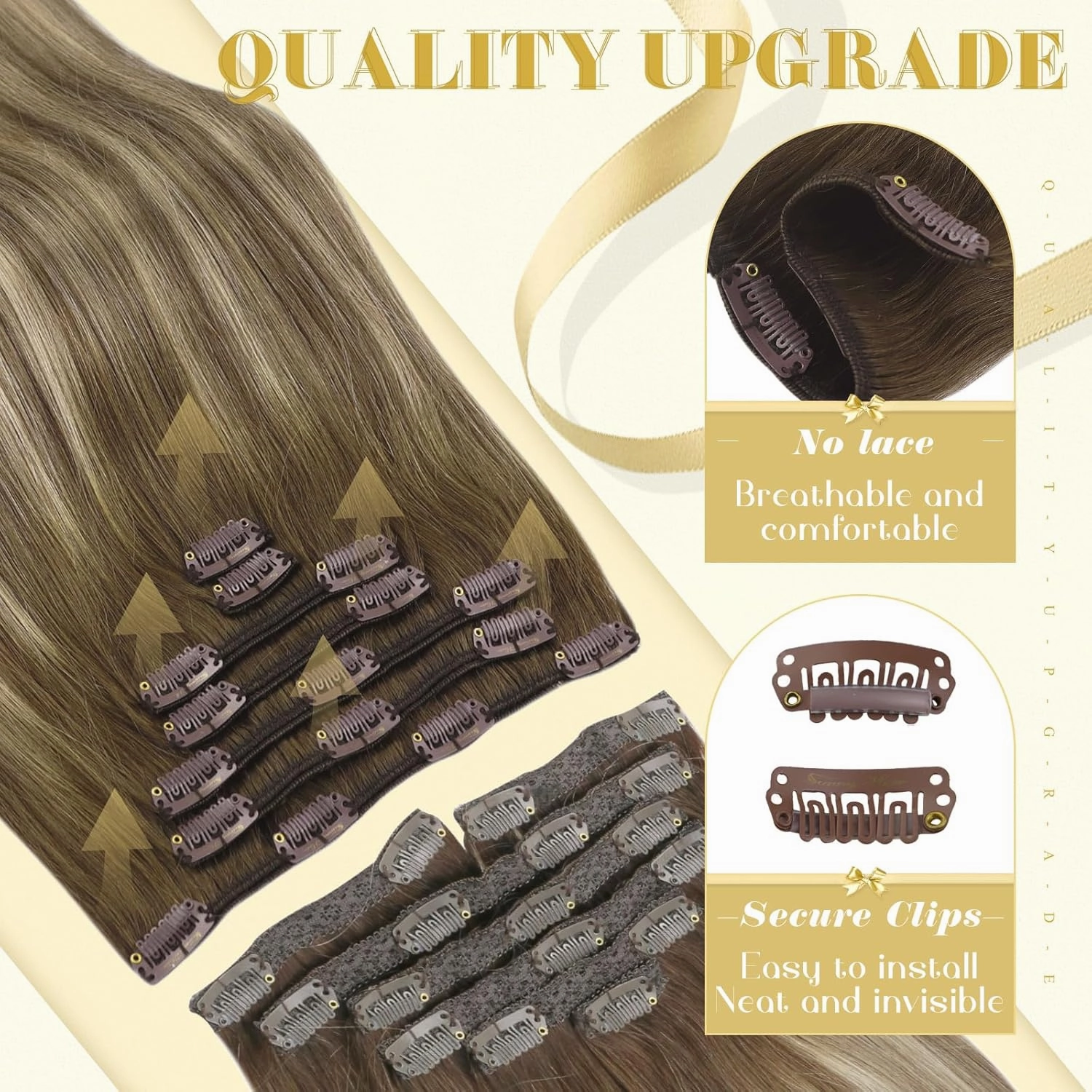 Ve Sunny Balayage Human Hair Clip in Extensions Real Hair Extensions Clip in Human Hair Ombre Brown with Blonde Hair Extensions Clip ins for Women 5pcs 12in 80g
