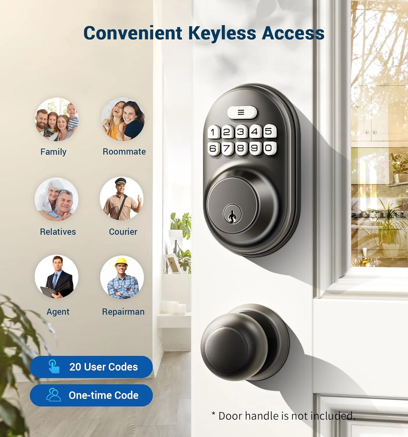 Veise Keyless Entry Door Lock, Electronic Keypad Deadbolt, Keyed Entry, Auto Lock, Anti-Peeking Password, Back Lit & Easy Installation Design, Matte Black