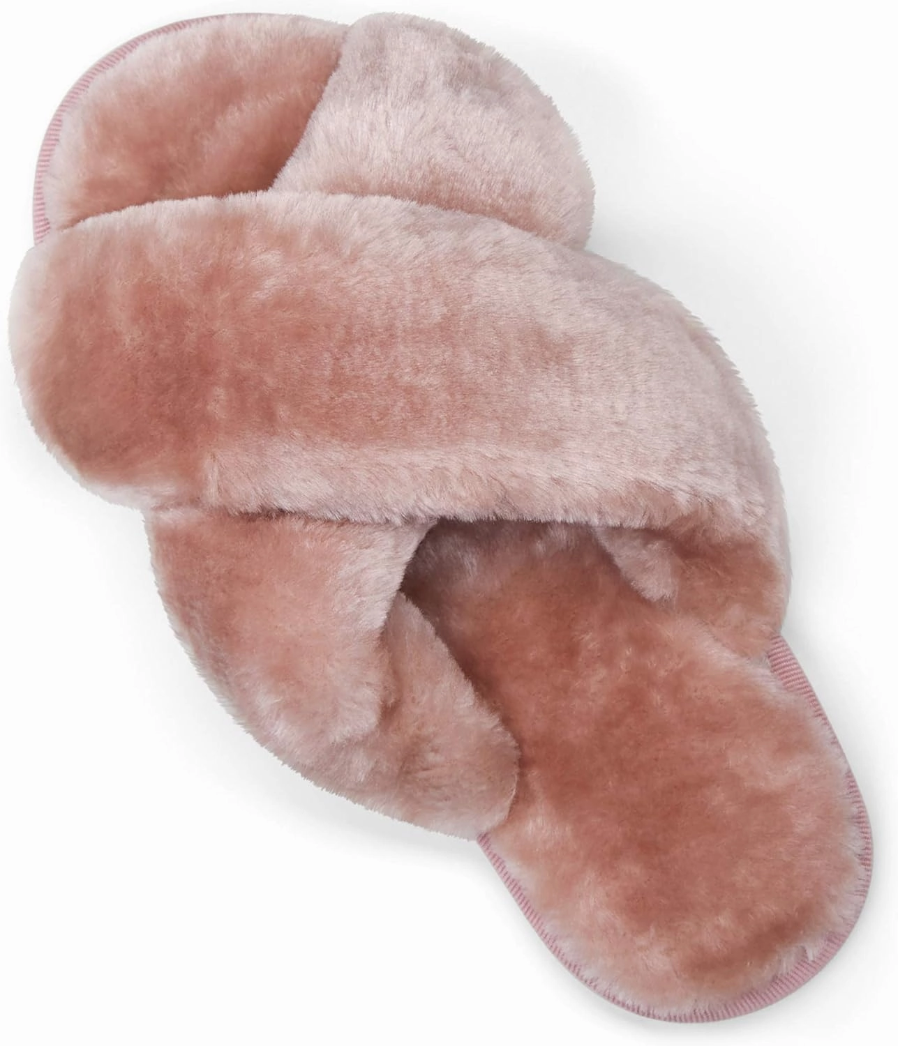 Vepose Women's 801 Cross Band Slippers, Soft Plush Furry Open Toe Fur Slides, Fuzzy Fluffy Slip on House Shoes Indoor Outdoor Slippers