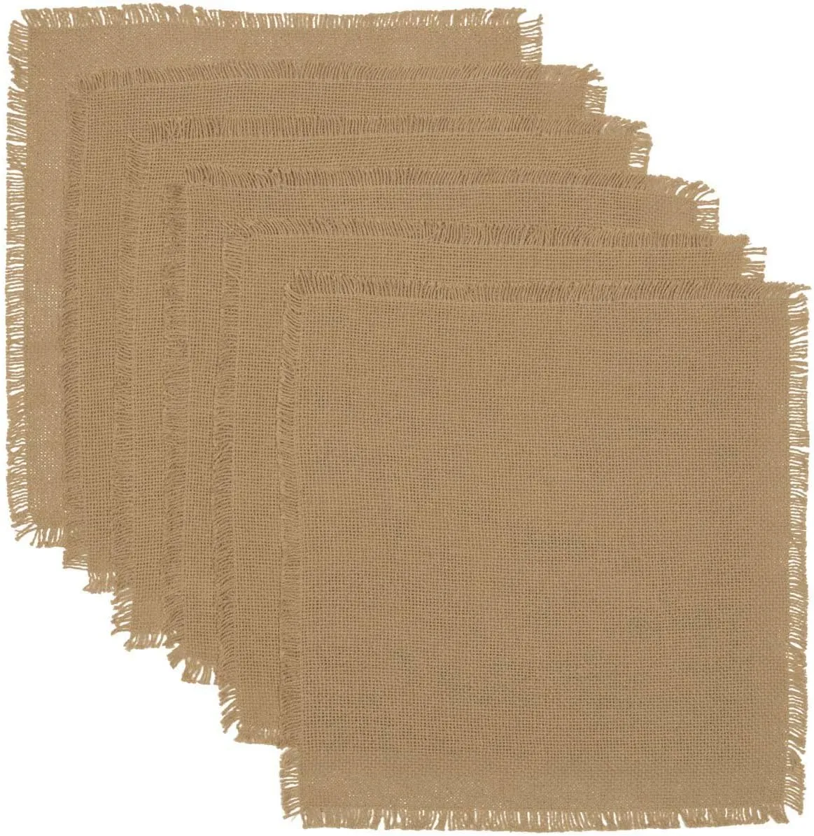 VHC Brands Classic Country Farmhouse Tabletop & Kitchen-Burlap Natural Tan Fringed Tablemat Set of 6, 13" x 13"