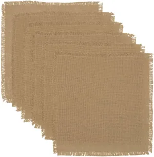 VHC Brands Classic Country Farmhouse Tabletop & Kitchen-Burlap Natural Tan Fringed Tablemat Set of 6, 13" x 13"