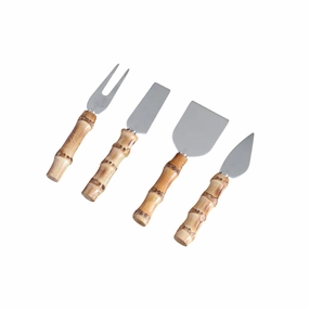 VIDA Bamboo Stainless Cheese Set of 4 (Silver and Natural)