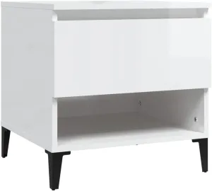 vidaXL Side Table High Gloss White Engineered Wood, Metal