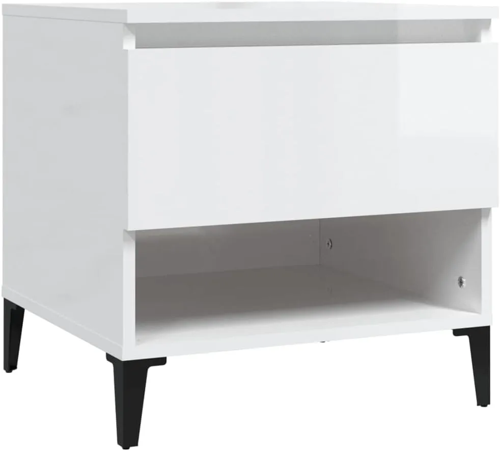 vidaXL Side Table High Gloss White Engineered Wood, Metal