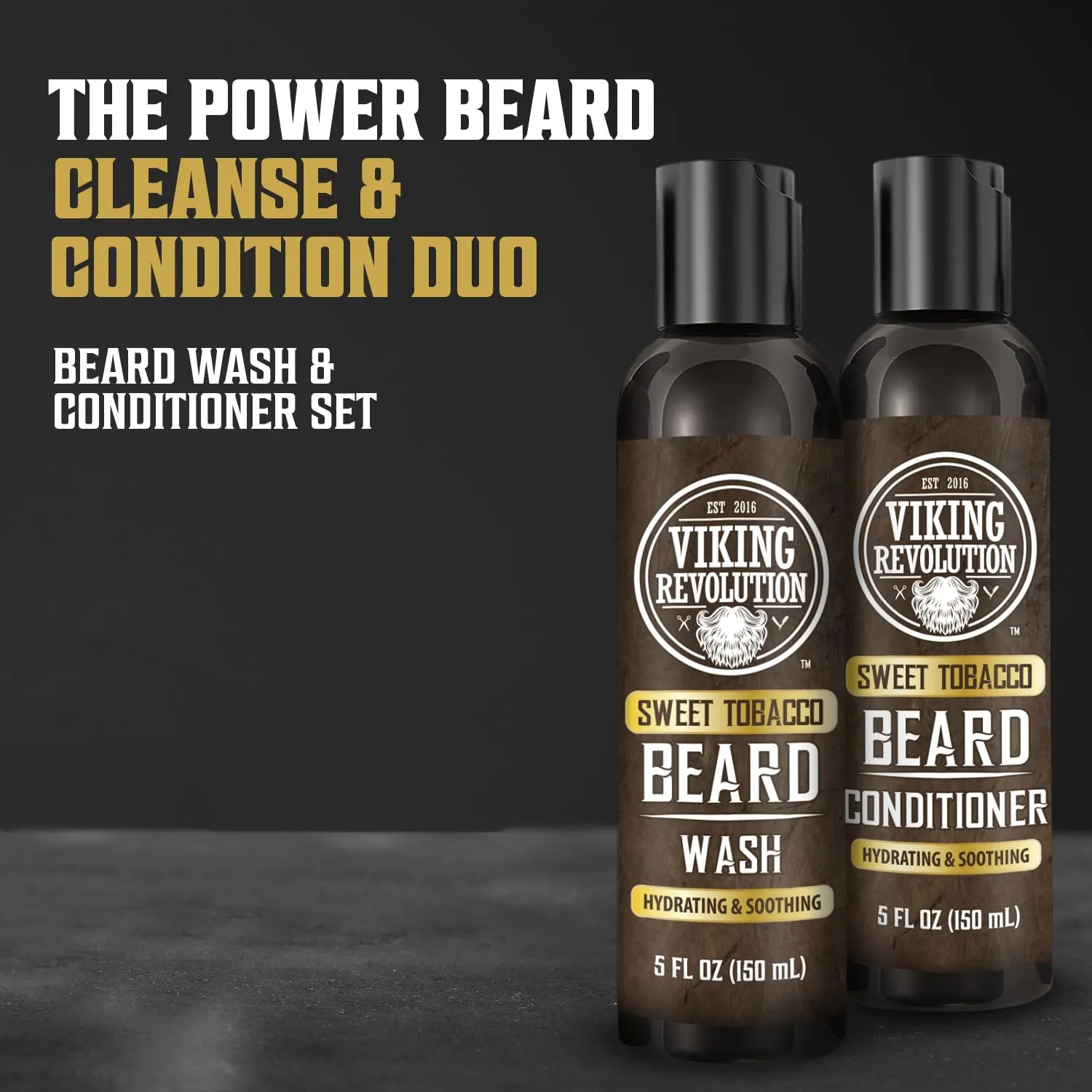 Viking Revolution Beard Wash and Beard Conditioner for Men with Argan Oil and Jojoba Oil - Beard Softener and Strengthener Beard Care Beard Shampoo and Conditioner with Beard Oil (5oz, Sweet Tobacco)