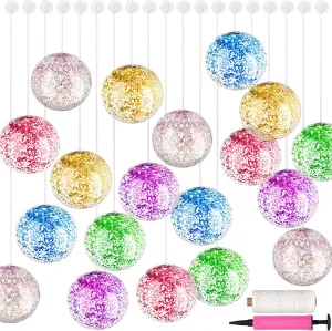 Vinsot 48 Pcs Inflatable Sequin Beach Balls 12 Inch Giant Glitter Beach Balls Hanging Clear Shiny Balls Decorations with Hanging Rope, Hooks and Pump for Summer Beach Pool Party Toy