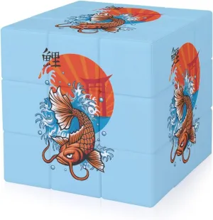 Vintage Japanese Fish Funny 3x3x3 Cube Smooth Lightweight Puzzle for Adult Graphic Printing Travel