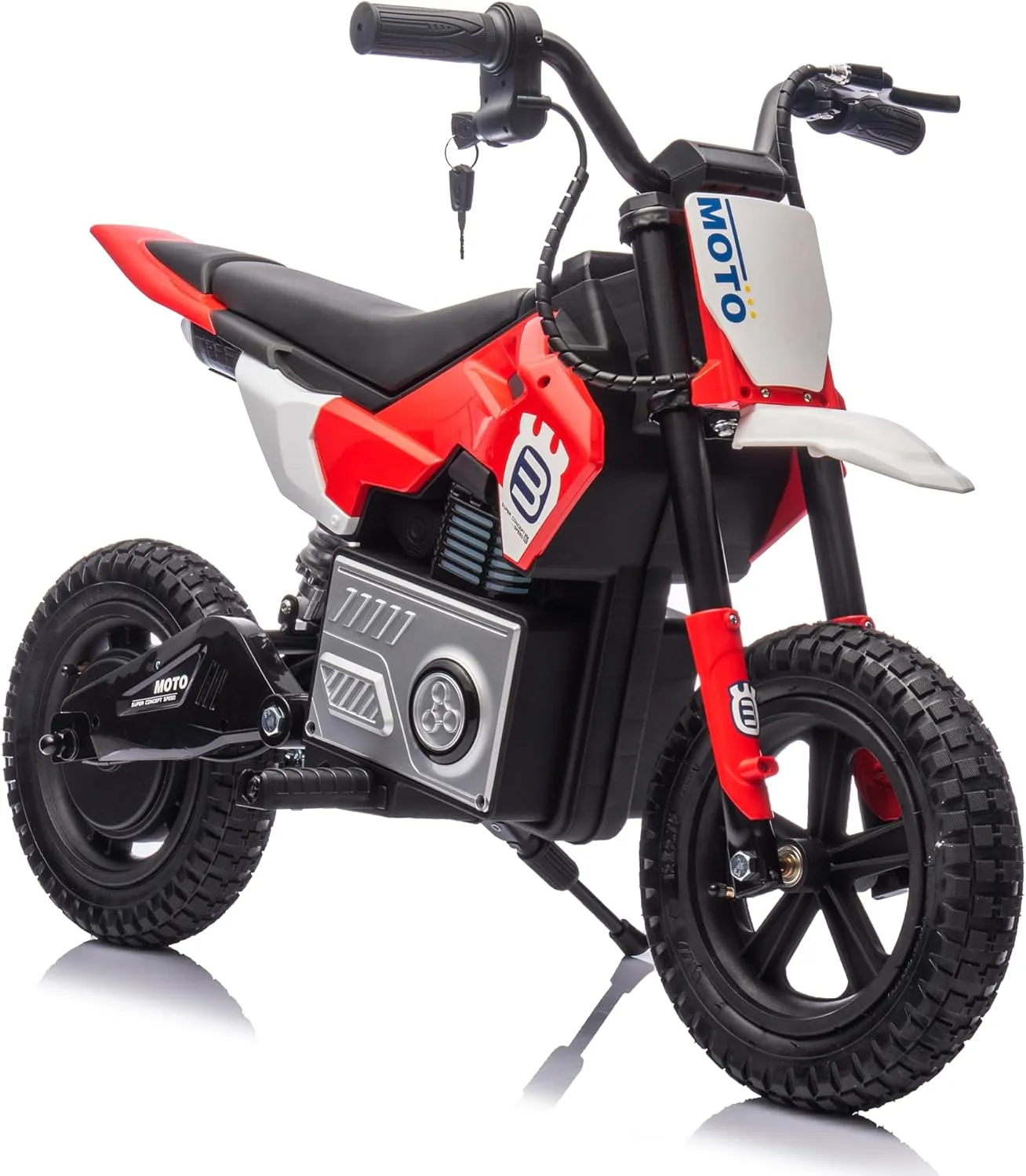 viswild 24V Kids Electric Dirt Motorbike, 200W Hub Motor with Shock Absorber, Adjustable Speed Electric Motocross, LED Breathable Light, Bluetooth, Power Display for Kids 5 ,Red