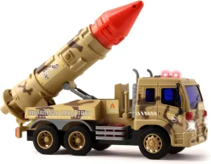 Vokodo Military Launcher Truck Friction Powered Fighter with Lights Sounds and Pull Back Missile Kids Push and Go Army Carrier Vehicle Pretend Play Armored Toy Car Great Gift for Children Boys Girls