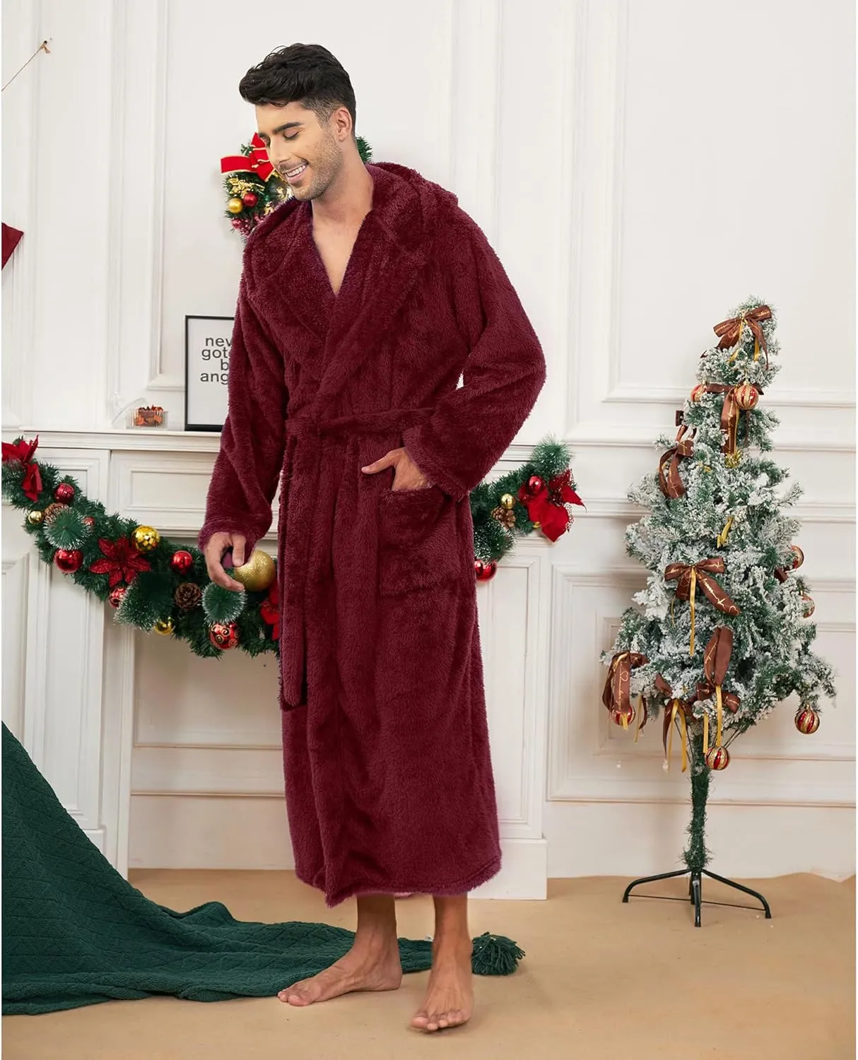 Vulcanodon Mens Robe Big and Tall with Hood, Full Length Plush Robe for Men Long Fleece Bathrobe