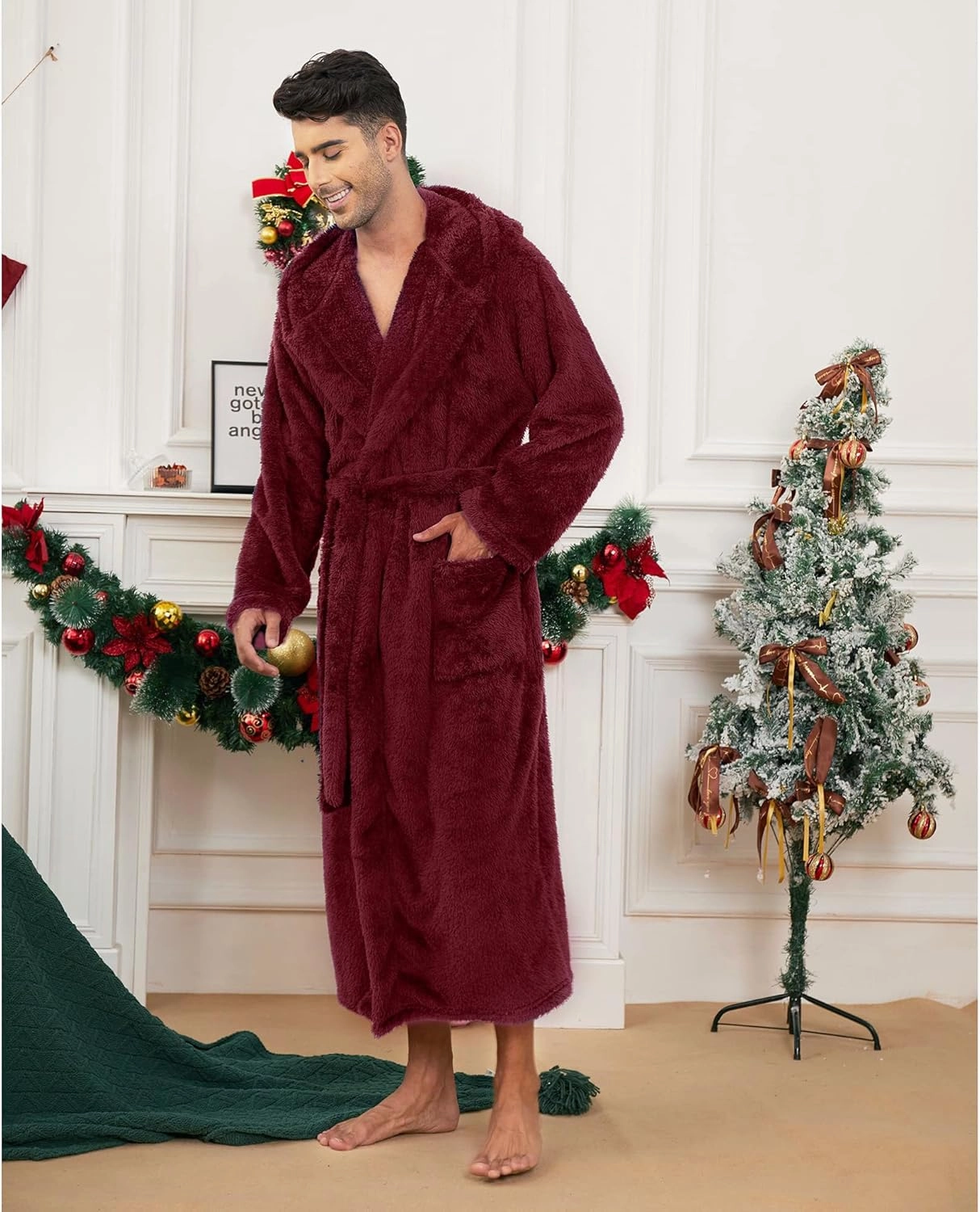 Vulcanodon Mens Robe Big and Tall with Hood, Full Length Plush Robe for Men Long Fleece Bathrobe