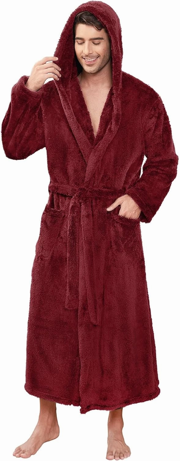 Vulcanodon Mens Robe Big and Tall with Hood, Full Length Plush Robe for Men Long Fleece Bathrobe
