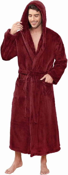 Vulcanodon Mens Robe Big and Tall with Hood, Full Length Plush Robe for Men Long Fleece Bathrobe