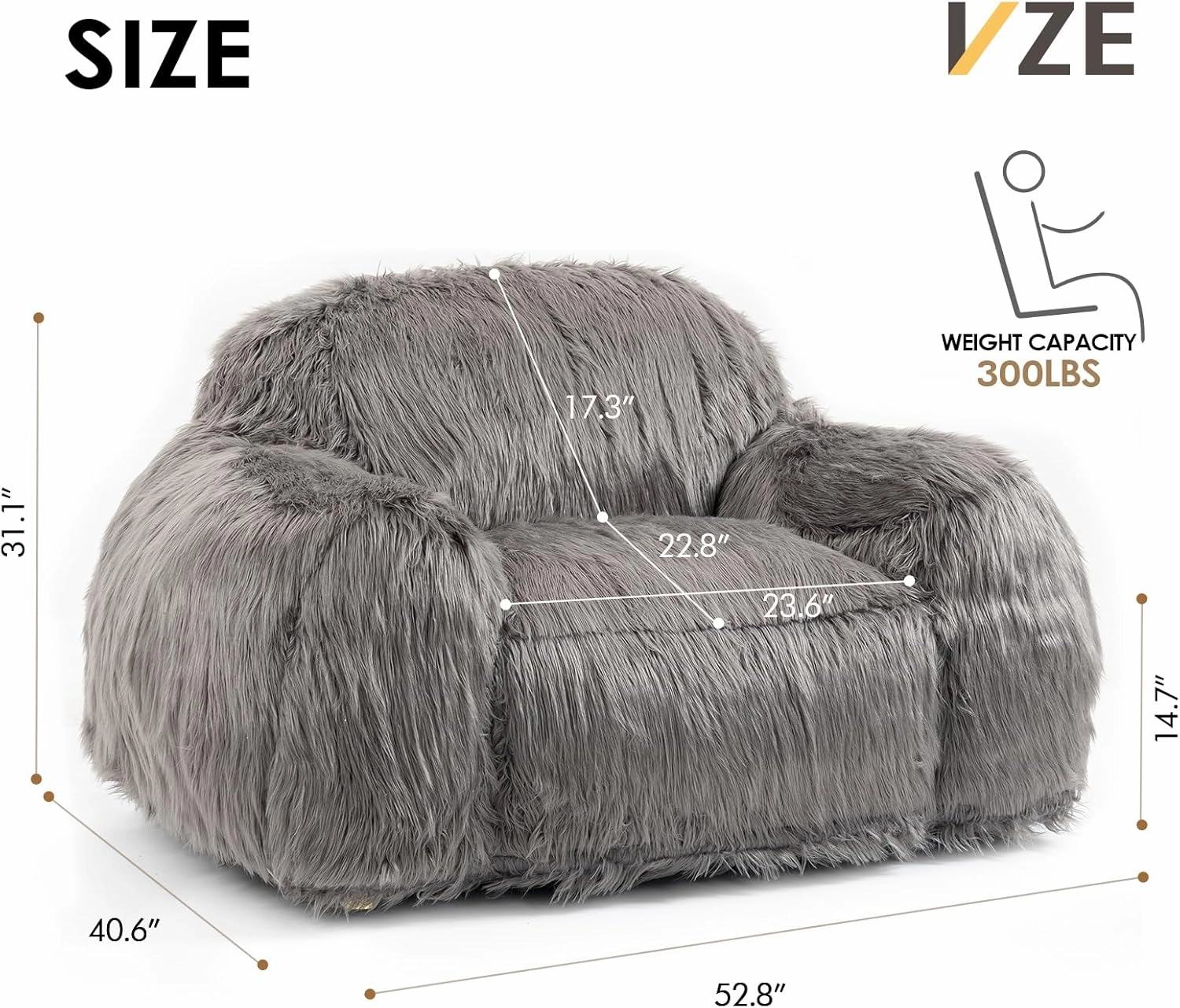 VZE Comfortable Bedroom Chair - Stylish Bean Bag Chairs for Adults and Kids with Filler Included(Grey)