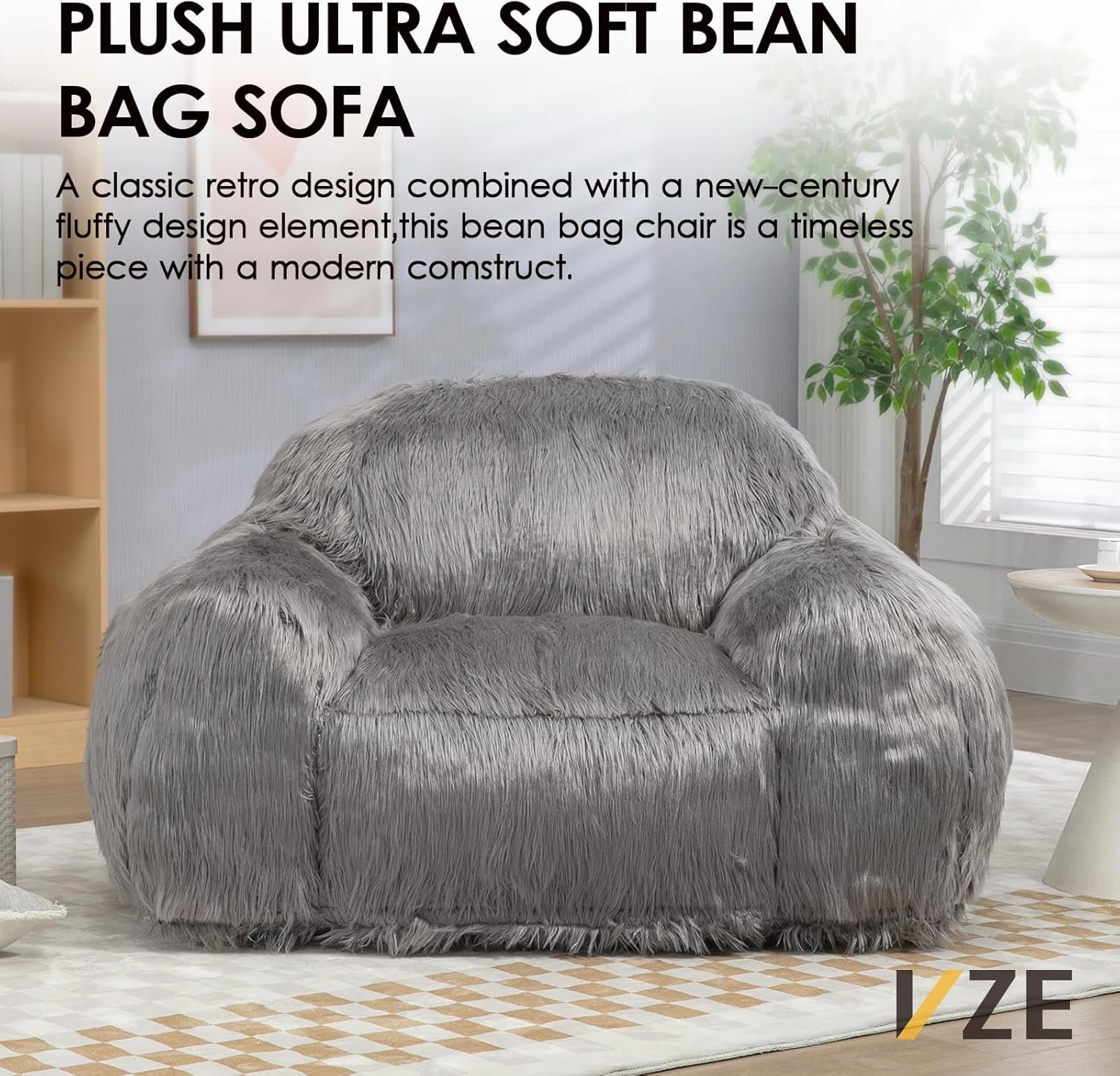 VZE Comfortable Bedroom Chair - Stylish Bean Bag Chairs for Adults and Kids with Filler Included(Grey)