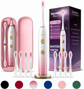 Wagner Stern WHITEN  Edition. Whitening Electric Toothbrush with Pressure Sensor. Offers 5 Brushing Modes, 3 intensities, 8 Soft Brush Heads, and a Luxury Travel case.