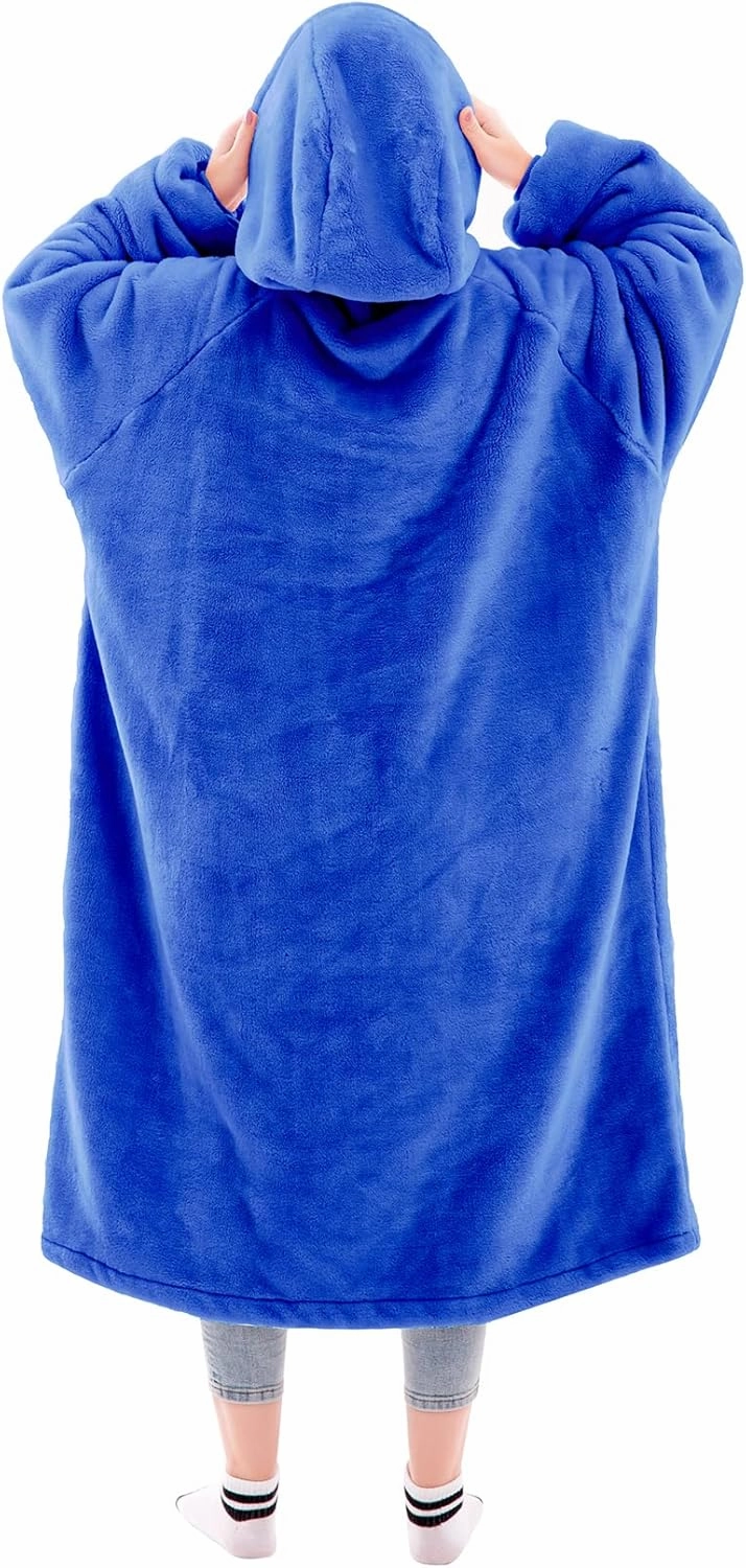 Waitu Wearable Blanket Sweatshirt Gifts for Women and Men, Warm and Cozy Giant Blanket Hoodie, Thick Flannel Blanket with Sleeves and Giant Pocket - Blue