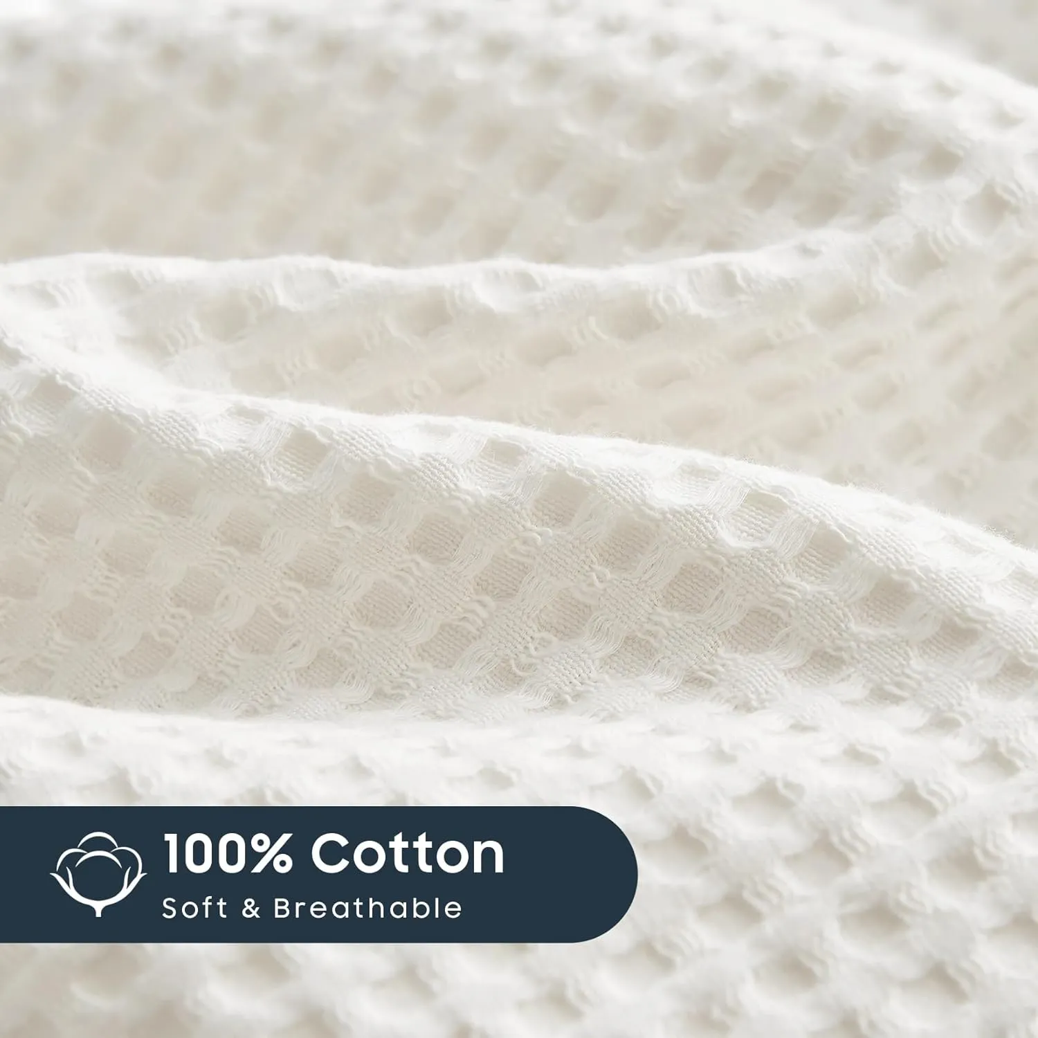 Wake In Cloud - Waffle Cotton Duvet Cover Set, 100% Cotton Bedding, Waffle Weave Knit Textured Neutral Farmhouse Soft Lightweight, 3 Pieces, White, King Size