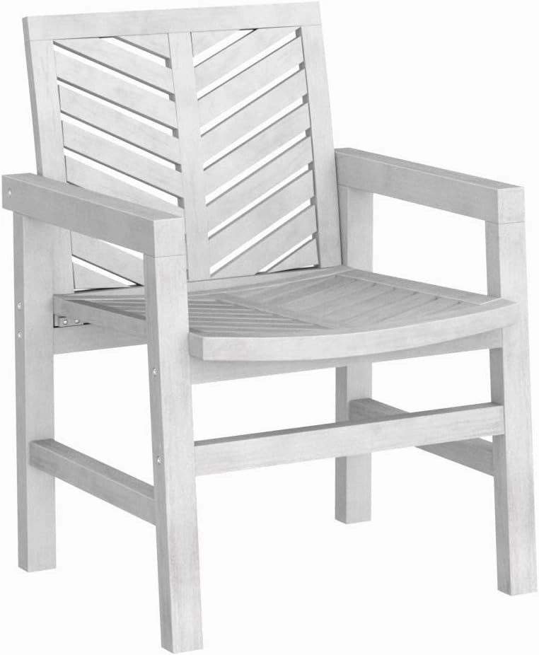 Walker Edison AZWC2VINWW Avalon Chevron Solid Acacia Wood Outdoor Chair, White Wash