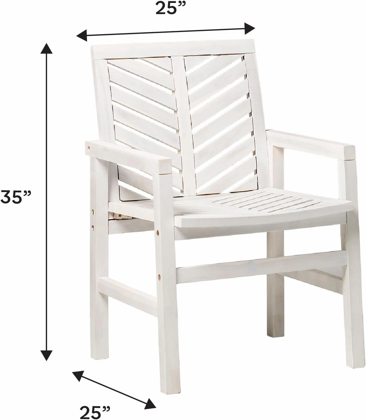 Walker Edison AZWC2VINWW Avalon Chevron Solid Acacia Wood Outdoor Chair, White Wash