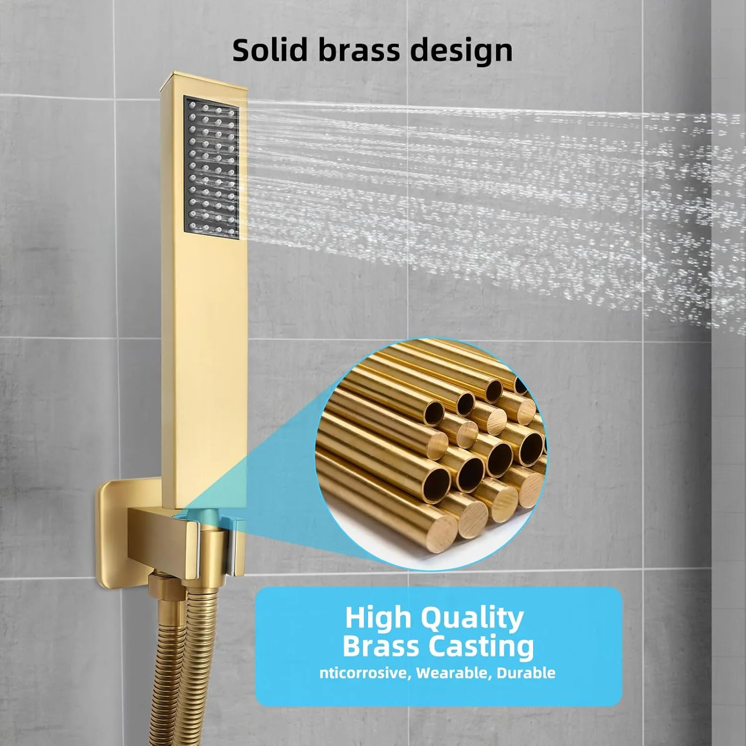 Wall-Mounted Bathroom Shower Faucet Set, With Shower Valve Shower Head and Handle Trim Kits, Rain Shower System(Brushed Gold,10 Inch)