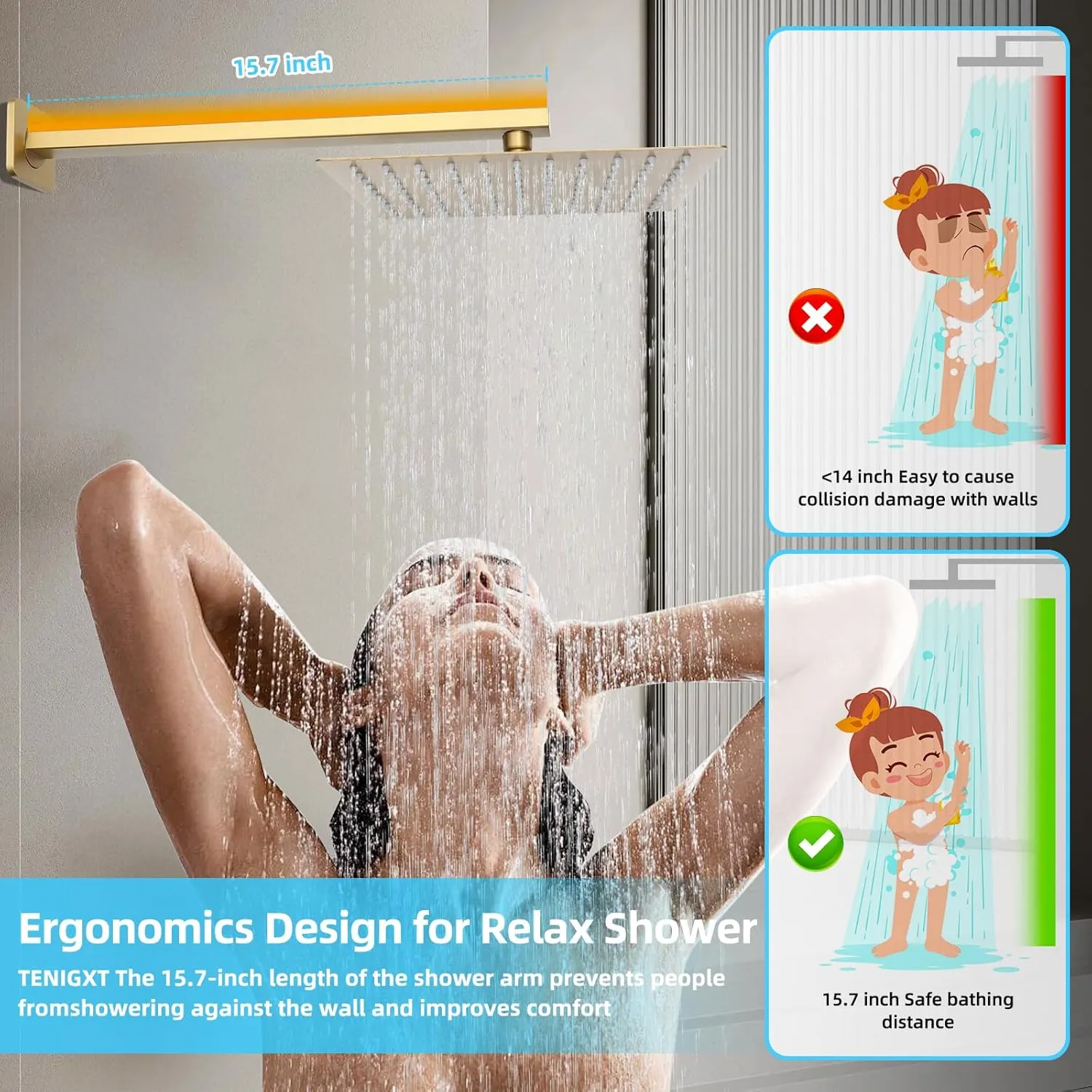 Wall-Mounted Bathroom Shower Faucet Set, With Shower Valve Shower Head and Handle Trim Kits, Rain Shower System(Brushed Gold,10 Inch)