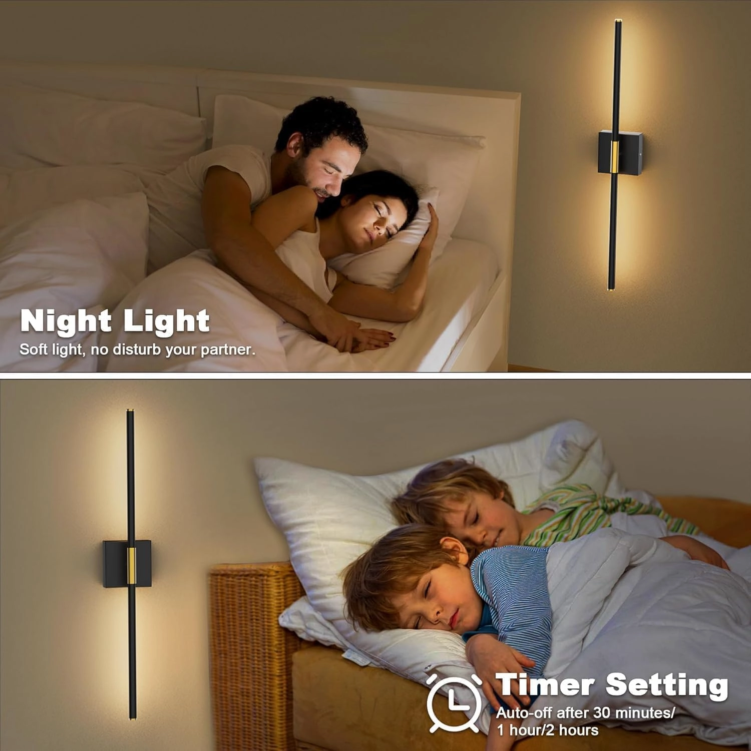Wall Sconces Set of 2 Battery Operated, Wireless USB Rechargeable Wall Lights with Remote Control, 360° Rotation, 5200mAh LED Dimmable Picture Lamp for Living Room,Bedroom,Hallway (30in Black)