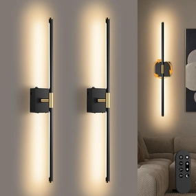 Wall Sconces Set of 2 Battery Operated, Wireless USB Rechargeable Wall Lights with Remote Control, 360° Rotation, 5200mAh LED Dimmable Picture Lamp for Living Room,Bedroom,Hallway (30in Black)