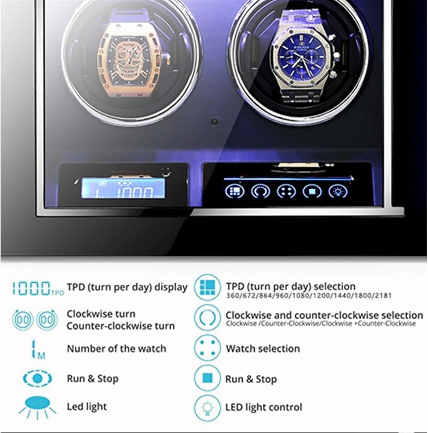 Watch Winders,Built-in LED Illumination and LCD Touchscreen Control,Automatic Watch Winder Box Wooden Storage Case,Watch Winder Box,Watch Box Storage Display Case with Quie (24 0)