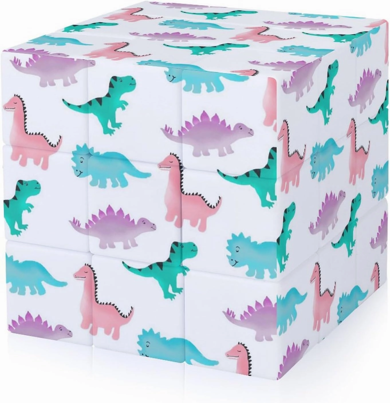 Watercolor Dinosaurs Pattern Funny 3x3x3 Cube Smooth Lightweight Puzzle for Adult Graphic Printing Travel