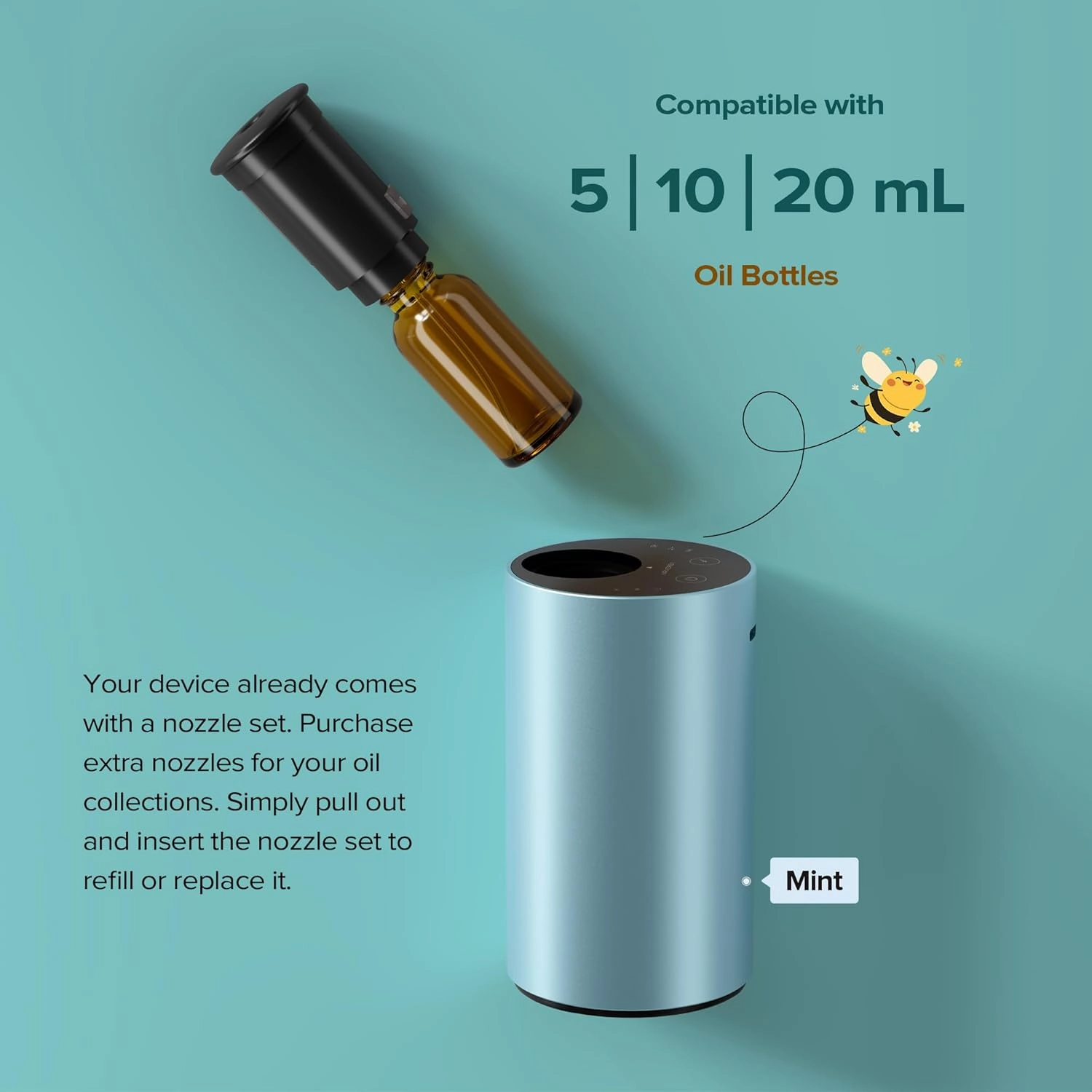 Waterless Essential Oil Diffuser for Home Aromatherapy Scent Diffusers with 3 Countdown Timer Settings or Timer-Off, 3 Mist Levels for Car Room Studio Office, ANX Premium Metal Silver