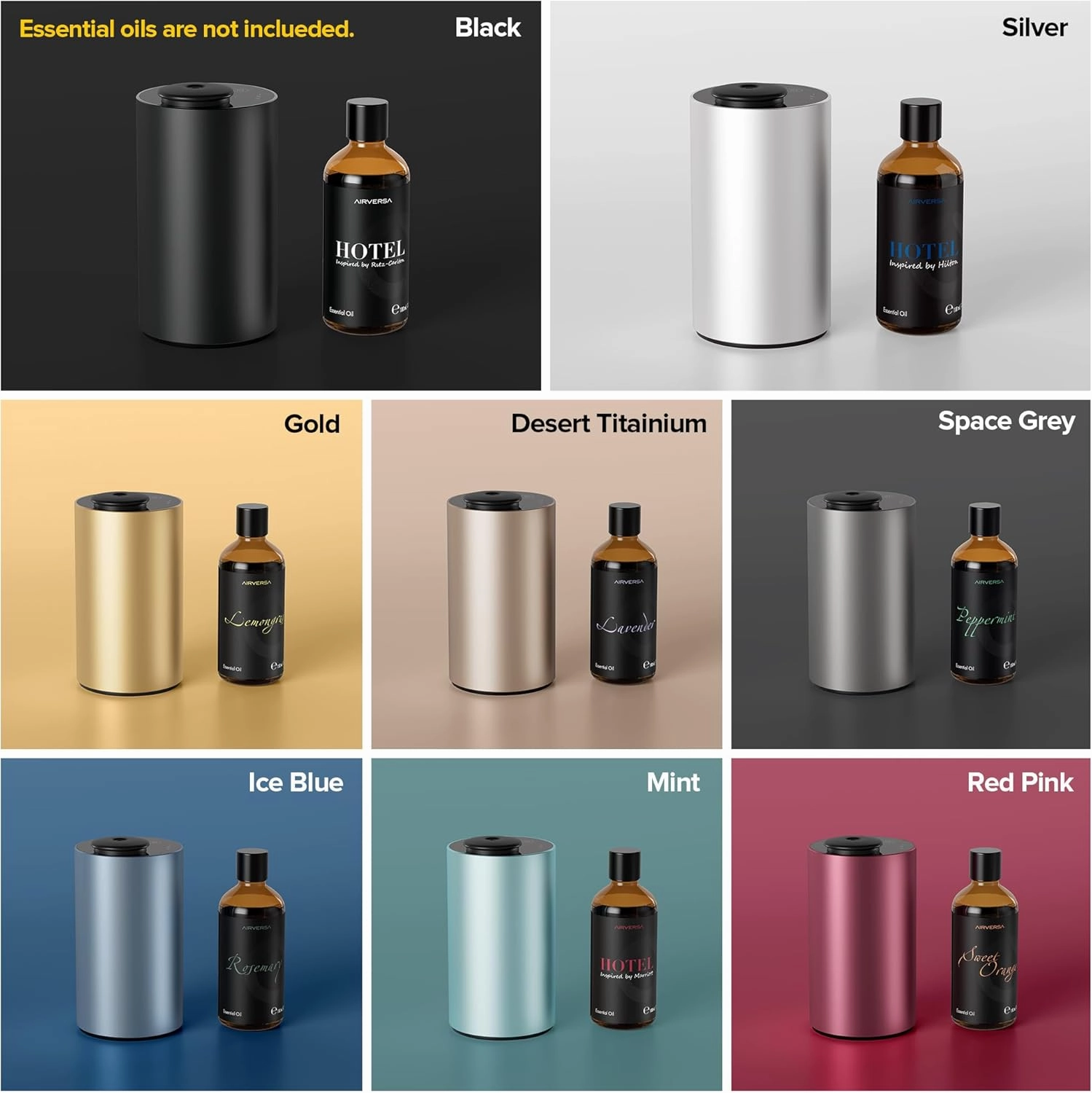 Waterless Essential Oil Diffuser for Home Aromatherapy Scent Diffusers with 3 Countdown Timer Settings or Timer-Off, 3 Mist Levels for Car Room Studio Office, ANX Premium Metal Silver