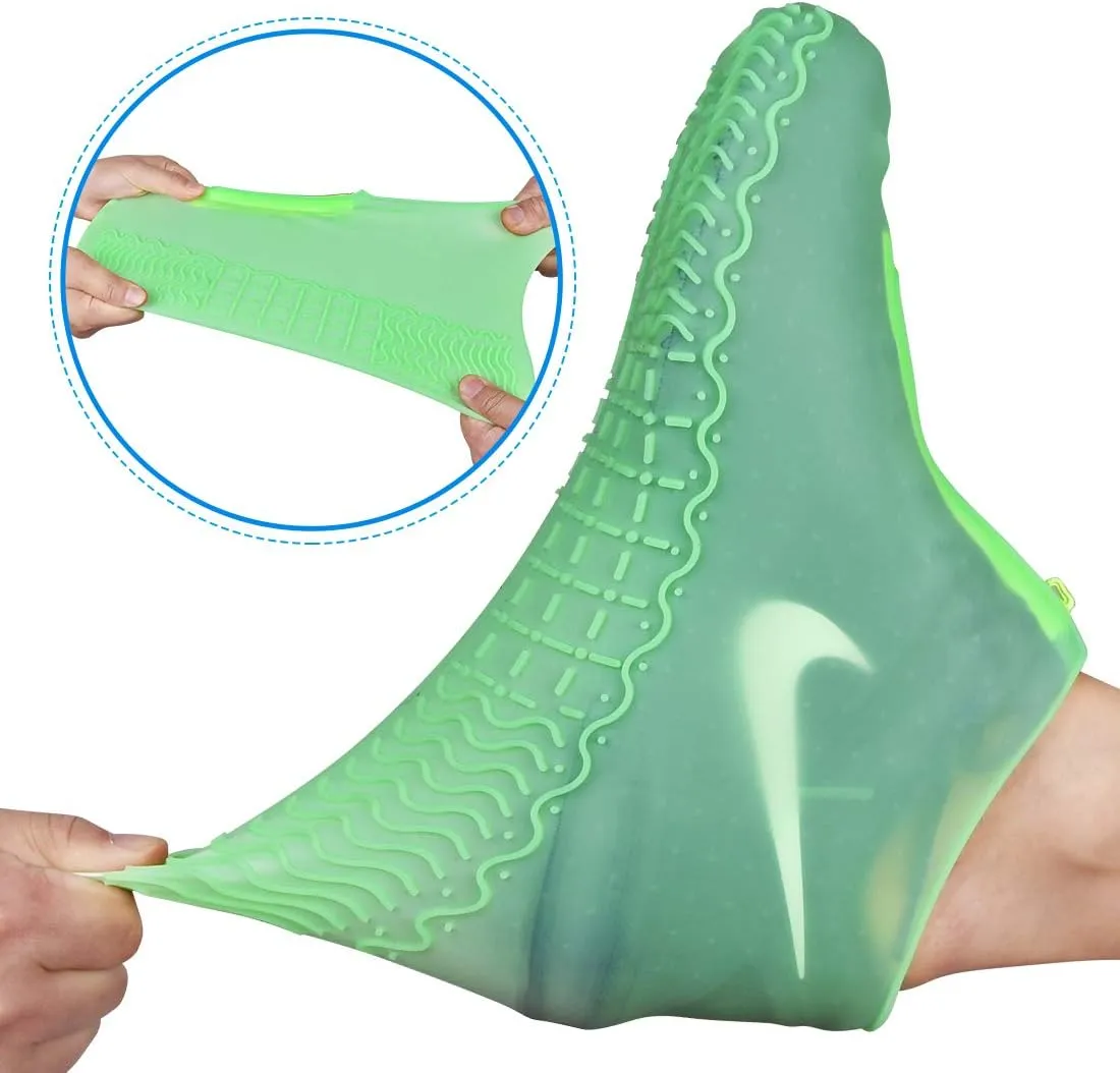 Waterproof Shoe Covers, Silicone Reusable Shoe Cover Non-slip Durable Zipper Elastic Rain Cover Protection for Men Women (L (Women 7.5-10.5, Men 6.5-9), Green)