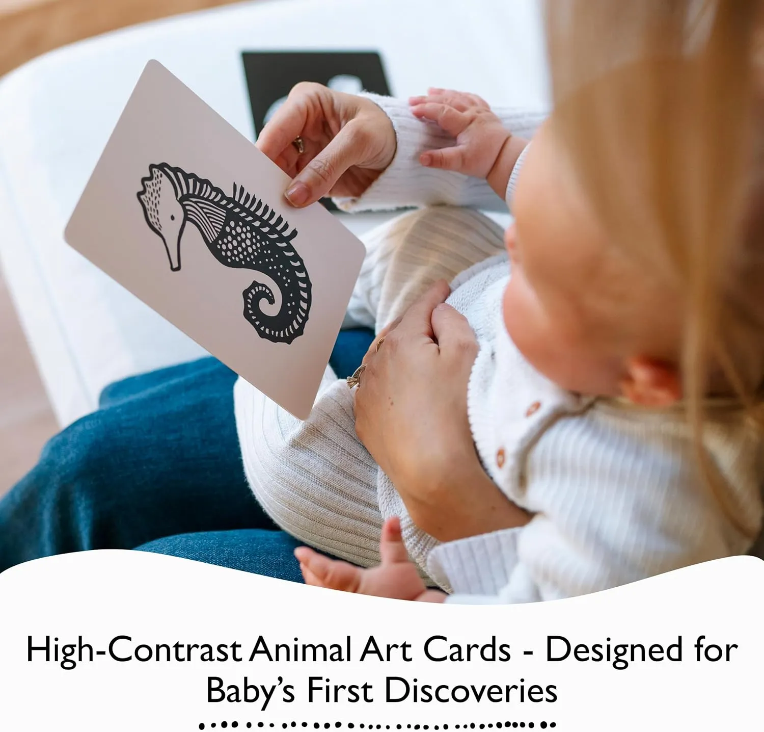 Wee Gallery Art Cards for Baby, Durable High Contrast Black and White Animal Flashcards for Newborns, Brain Development, Sensory Toys, Tummy Time Essentials for Infant and Toddler - Baby Animals